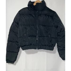 Hujoin Womens Black Crop Short Puffer Jacket Sz Small